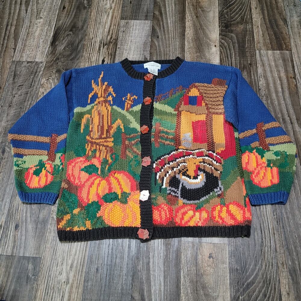 Vintage Alexandra Bartlett Eagle Eye Thanksgiving Holiday Cardigan Sweater 2X